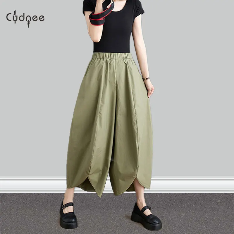 New In Spring Summer Cotton Capris High Waist Tailored Loose Wide Leg Pants Casual Straight Pants For Women