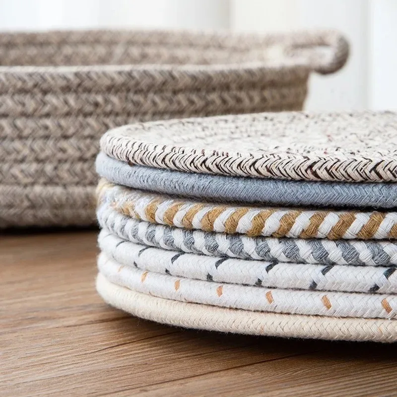 Novas porta-copos resistentes ao calor, pote feito de algodão, porta-copos redondos de 20 cm, tapete redondo para cozinha, tigela, panelas, conjunto de 4