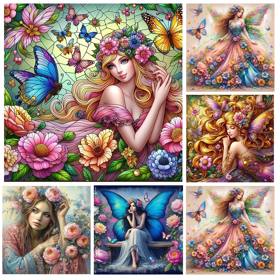 

5DDIY Diamond Painting Set Cartoon Elf Wings Full Water Diamond Art Mosaic Embroidery Flower Fairy Bird Image Decoration