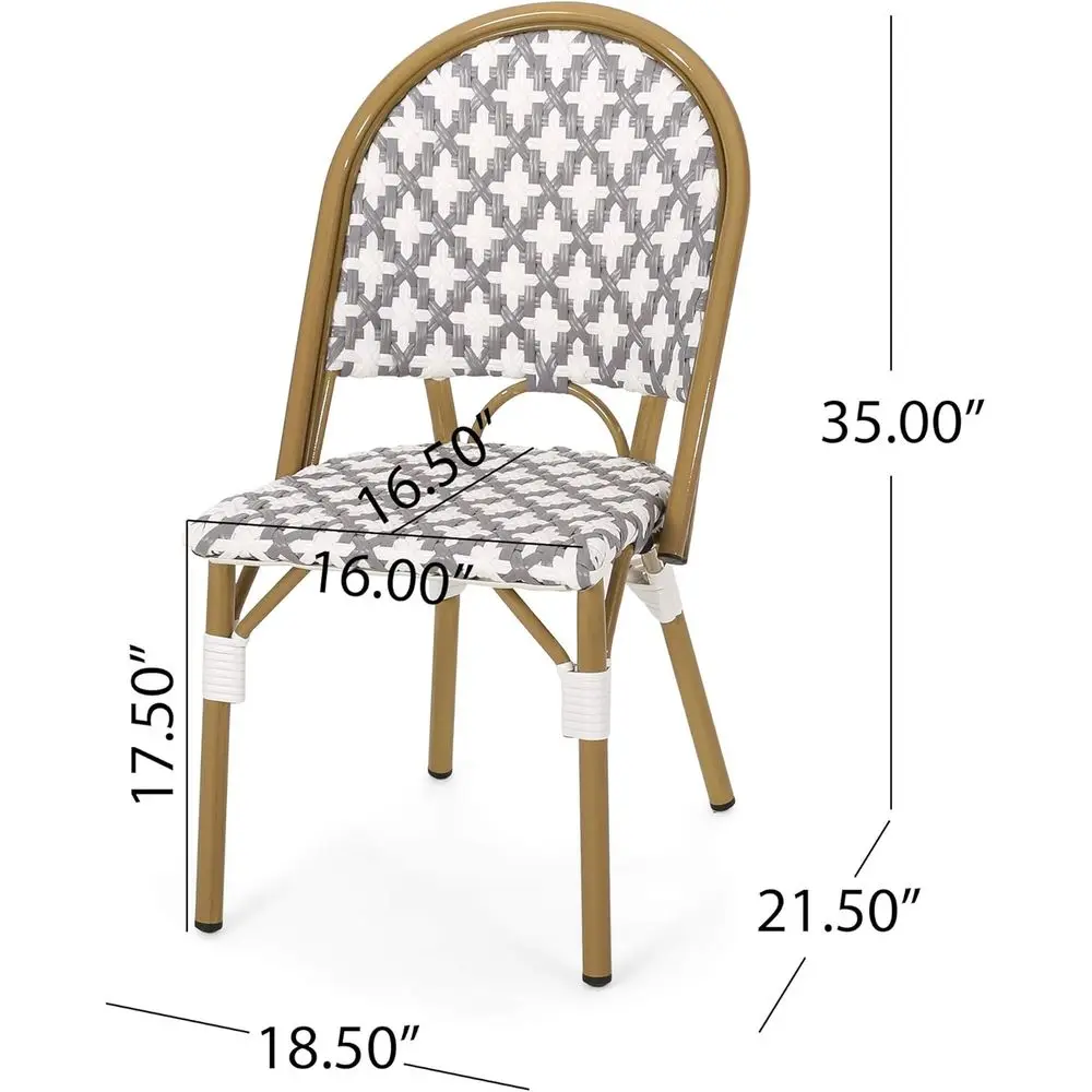 Gray and White Anastasia Outdoor French Bistro Chairs Set of 2 with Bamboo Print Finish