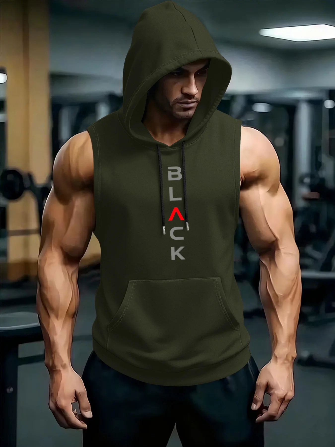 Men's new fashionable gym vest, fast sleeveless shirt, basketball running hooded vest, fitness and bodybuilding top