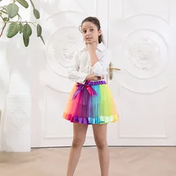 Children's rainbow TUTU skirt Girls' half mesh skirt Polyester rainbow skirt cute sports children's wear