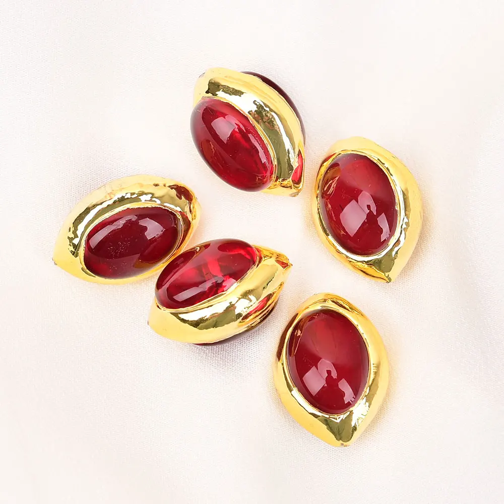 APDGG 5 Pcs Natural Red Fire Agate Gold Plated Stone Spacer Loose Beads For Jewelry Making Accessories DIY