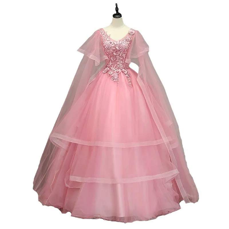 Robe de Rhélégante à col en V pour femmes, jupe bouffante, robe de soirée d'anniversaire, rose doux, 15 filles, événements spéciaux, 16