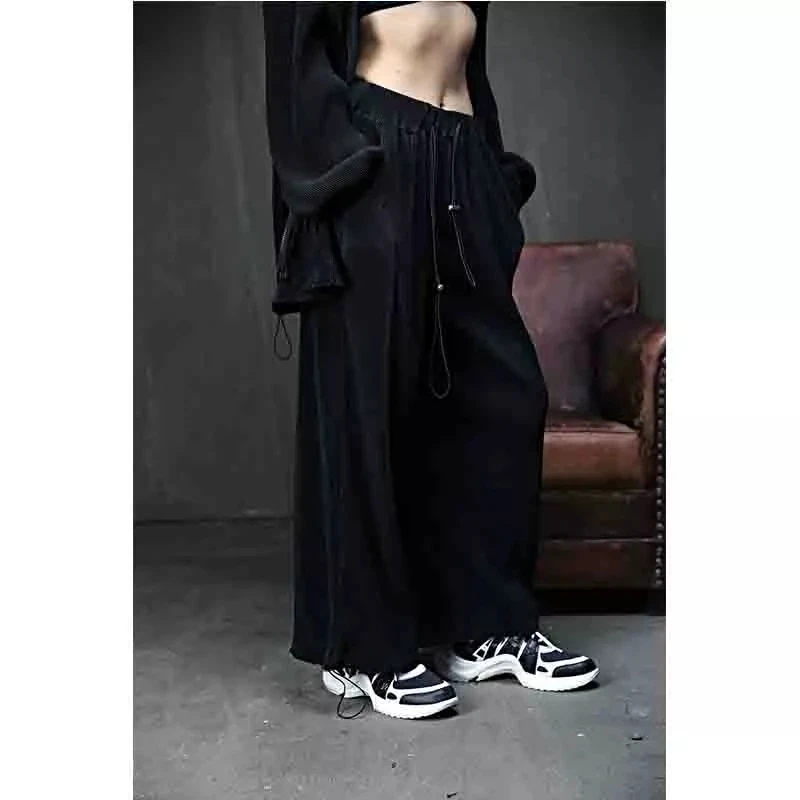 Men's new style striped lace up loose and trendy corset pants with wide leg pants and skirt pants with adjustable opening for