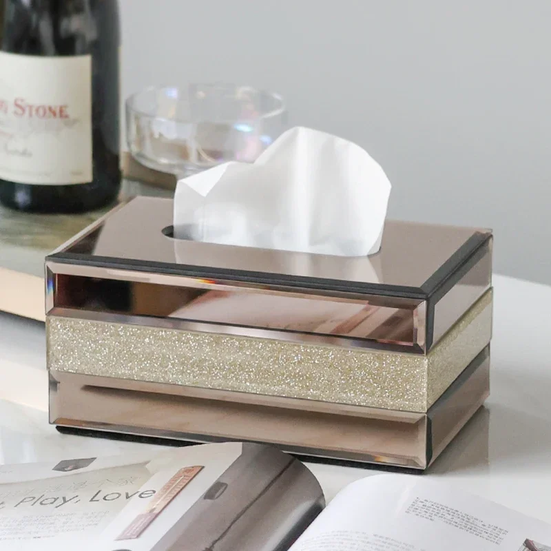 Tissue Box Living Room Light Luxury High-grade High-value Luxury High-end Glass Drawer Desktop Creative Sense of Advanced