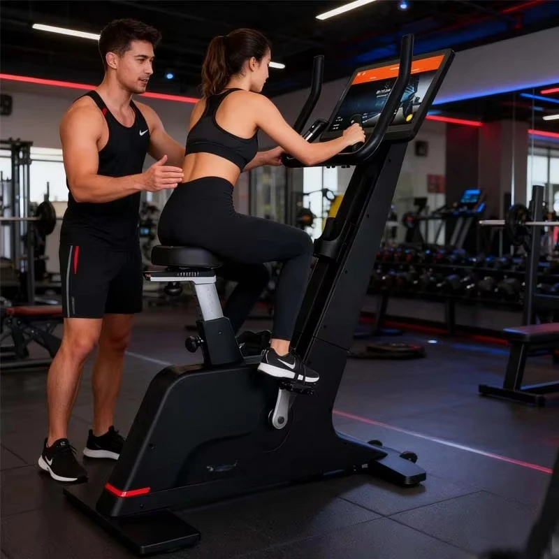 K9005P Commercial Gym Equipment Belt Drive Upright Exercise Bike Indoor Fitness Comfortable Seat Magnetic Resistance LCD Display