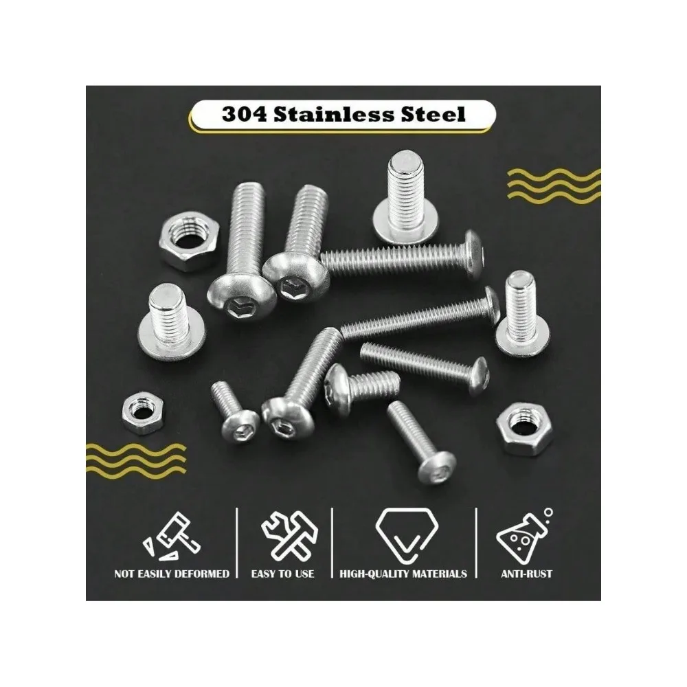 500 PCS Hex Head Screws M3 M4 M5 Flat Steel Stainless Steel Hexagon Socket Bolts and Nuts Set Bolt Nut Set Assortment Kit Box