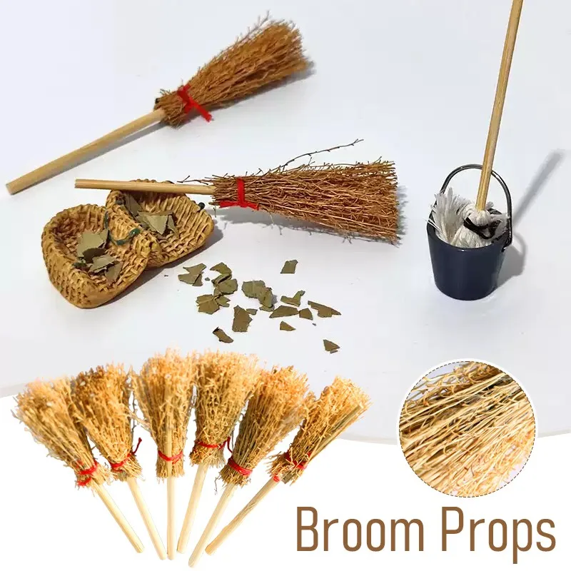 

10pcs Mini Broom Witch Straw Brooms DIY Party Decoration Hanging Ornaments Halloween Props Dollhouse Accessories New