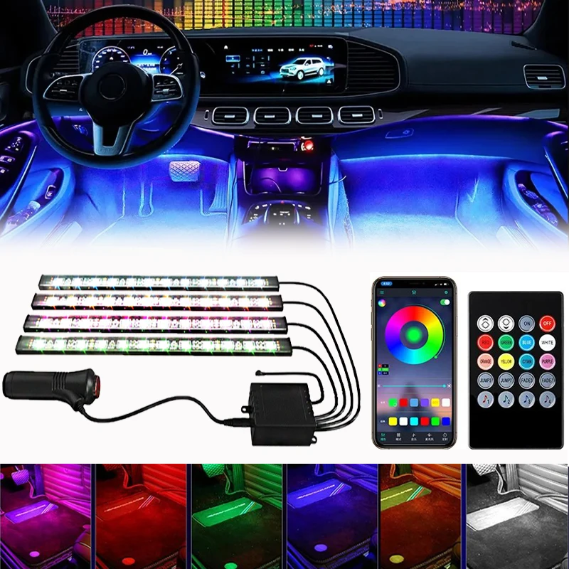 XTG Car atmosphere lights modified car APP foot lights cross-border explosions car phone Bluetooth foot mounted LED lights