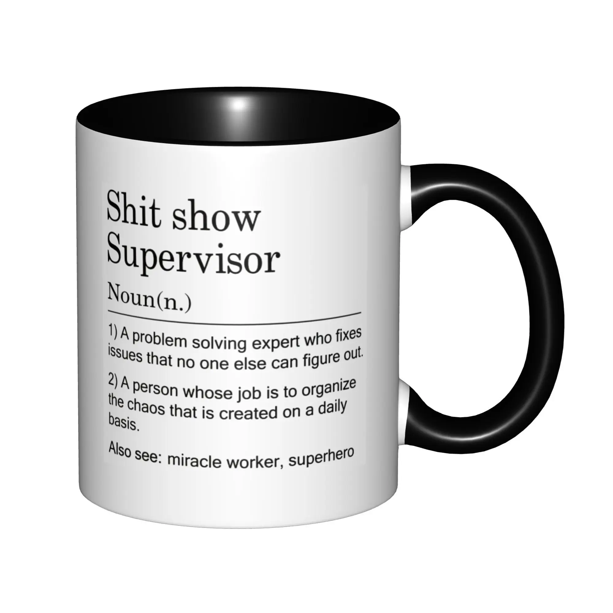 Tasses à café et tasses à thé en céramique avec poignée noire, thème 'Superviseur du spectacle' et 'Faites-leur du bien', idéales pour anniversaire