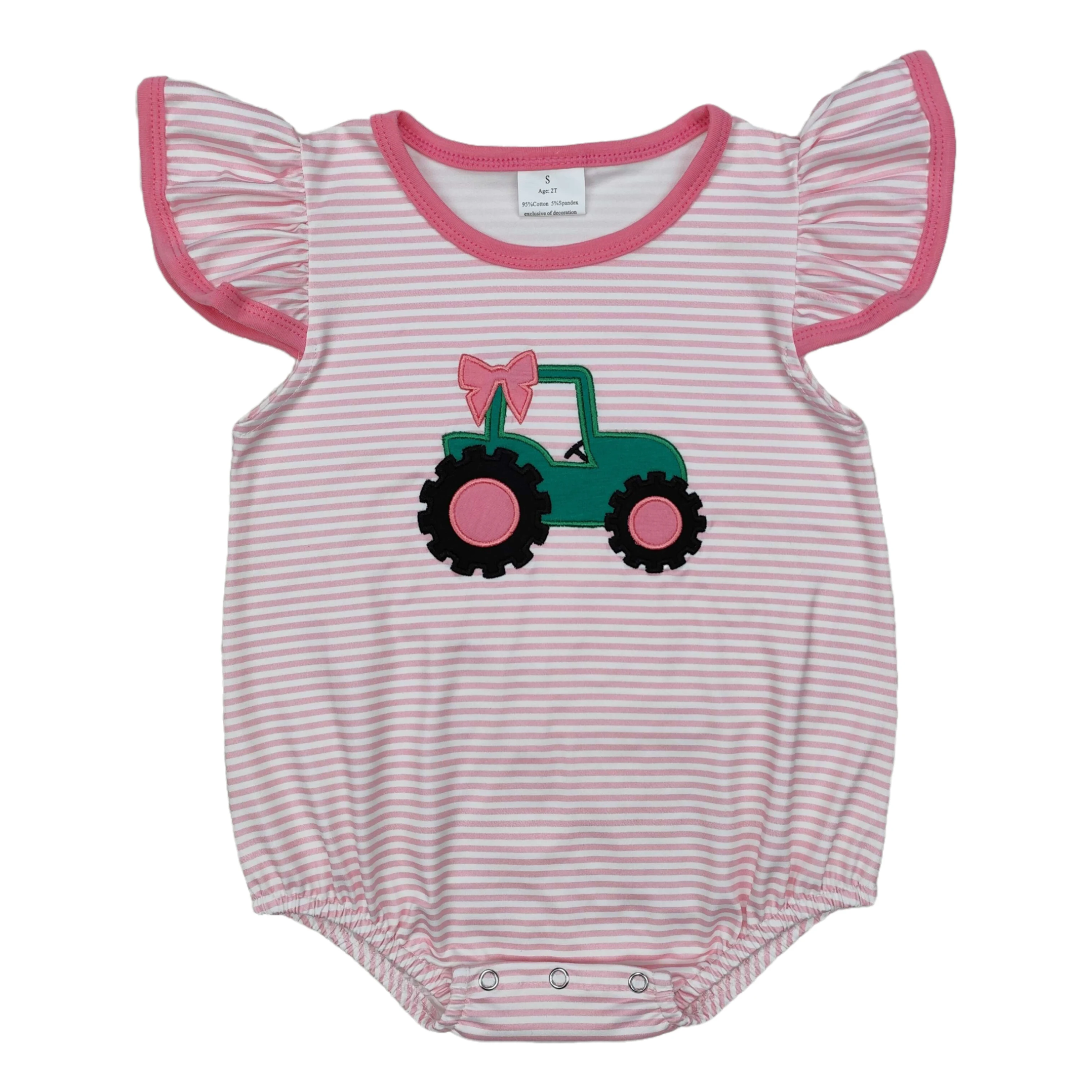 Wholesale Summer Newborn Embroidery Romper Baby Girl Tractor Stripes Jumpsuit Kids Toddler Watermelon Ball One-piece Clothing