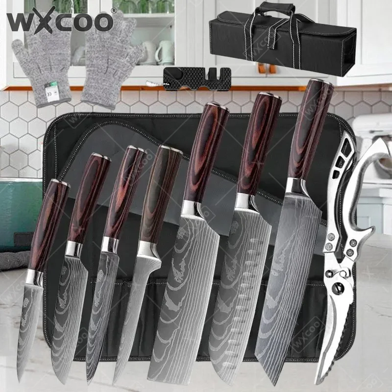 WXCOO Meat Boning Knife Set Butcher Knife Carving Cleaver Chef Santoku Japanese Kitchen Knives with Sheath
