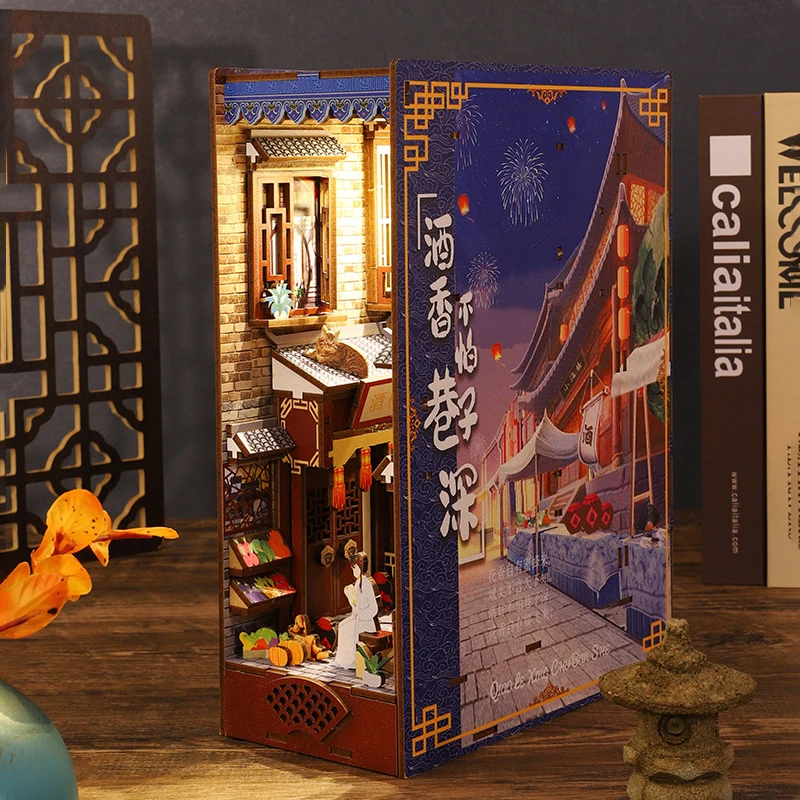 

Diy 3d Wooden Bookends Book Nook Shelf Insert Kits Wine Alley Miniature Dollhouses Bookshelf Home Decor Friends Birthday Gifts