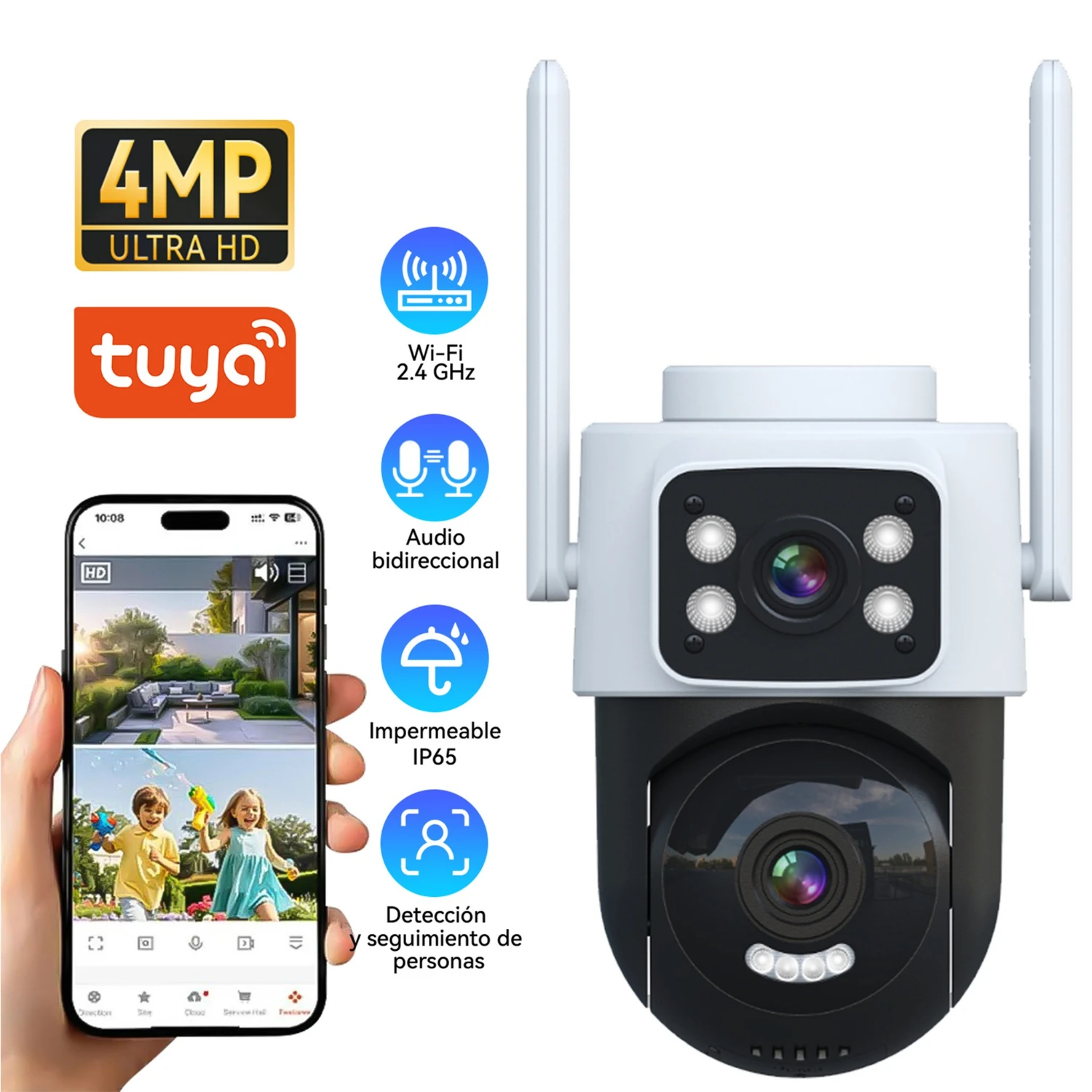 10MP Outdoor Security Camera Dual Lens PTZ WiFi  Auto Tracking Color Night Vision Two Way Audio 5MP Surveillance Cam Tuya APP