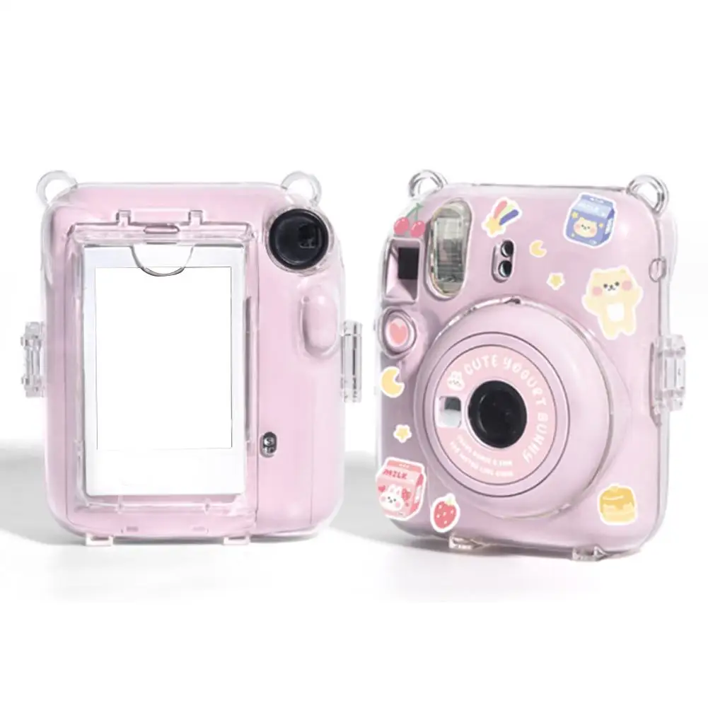 PC Transparent Protective Case For Instax Mini12 With Back Strap Sticker Three-piece Set Anti-scratch Dustproof Storage Case Set