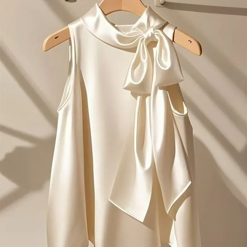 

Blusas Mujer, топ без рукавов с висячим вырезом и бантом, женская блузка, элегантная офисная женская рубашка Roupas Femininas, сорочка Femme, летние топы