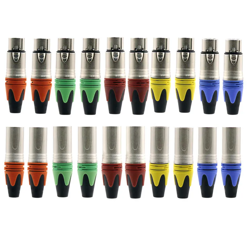 20pcs 10sets Colorful 3Pin XLR Female Jack Male Plug 3 Pole XLR Socket Microphone Connector Amplificador de audio Audiophile