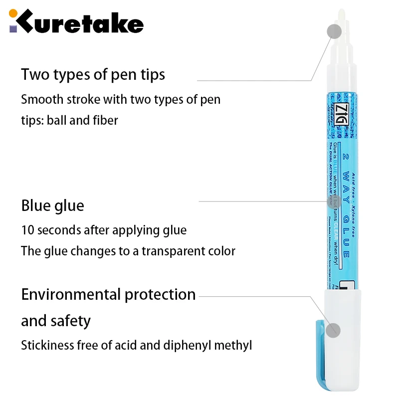 Sistema de memoria ZIG Kuretake de Japón, lápiz de pegamento de color, protección del medio ambiente de 2 vías, 1mm, 2mm, 4mm, 15mm, pegamento DIY, 1 unidad