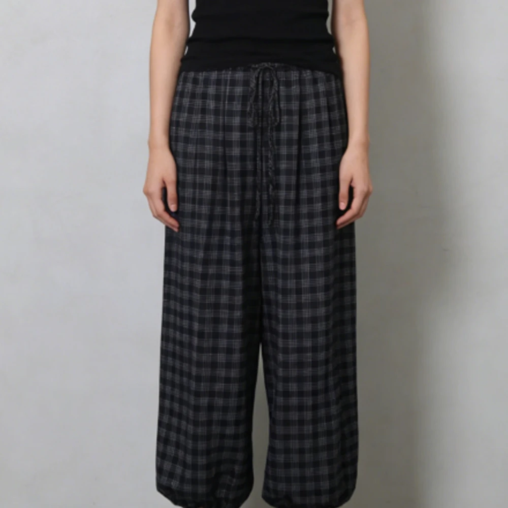 Damen Frühjahr 2026 Mode Vielseitige Plaid-Hose mit Druck, lockere Sommerhose für Damen, High-Waist-Freizeithose mit Kordelzug