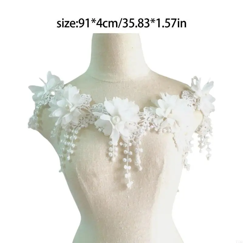 72XE Lace Embroidered Trimming Wedding Veil Trim Fashionable Pearls Embellishment