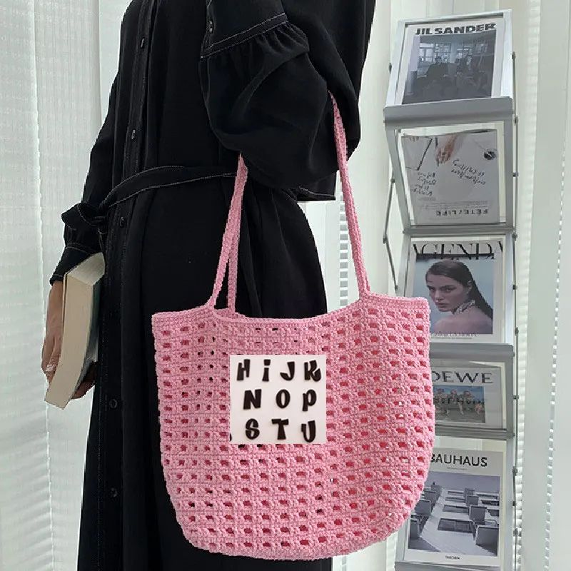 Hand Crocheted large capacity backpack mesh storage bag is fashionable, beautiful and convenient to use pendant can be selected