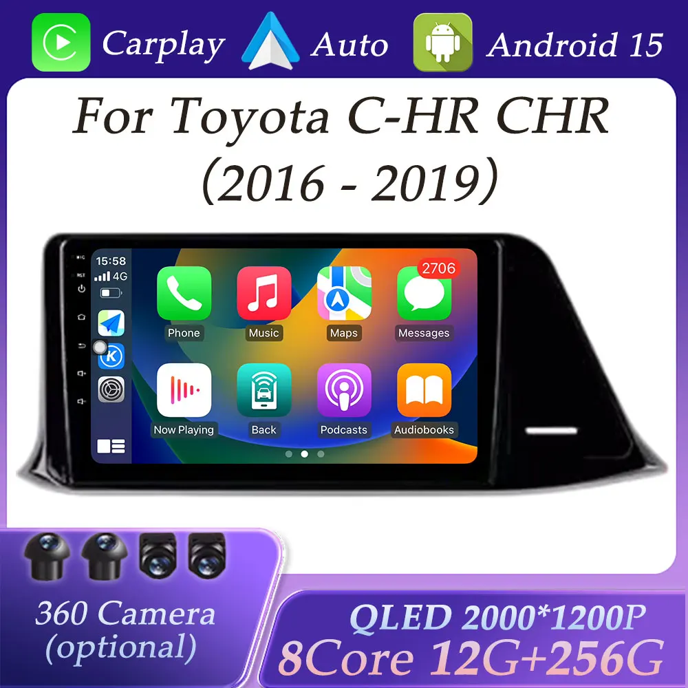 

Wireless Carplay for Toyota C-HR CHR 2016 - 2019 Car Radio Multimedia Player Split Screen GPS Navi DSP Stereo WiFi QLED Screen