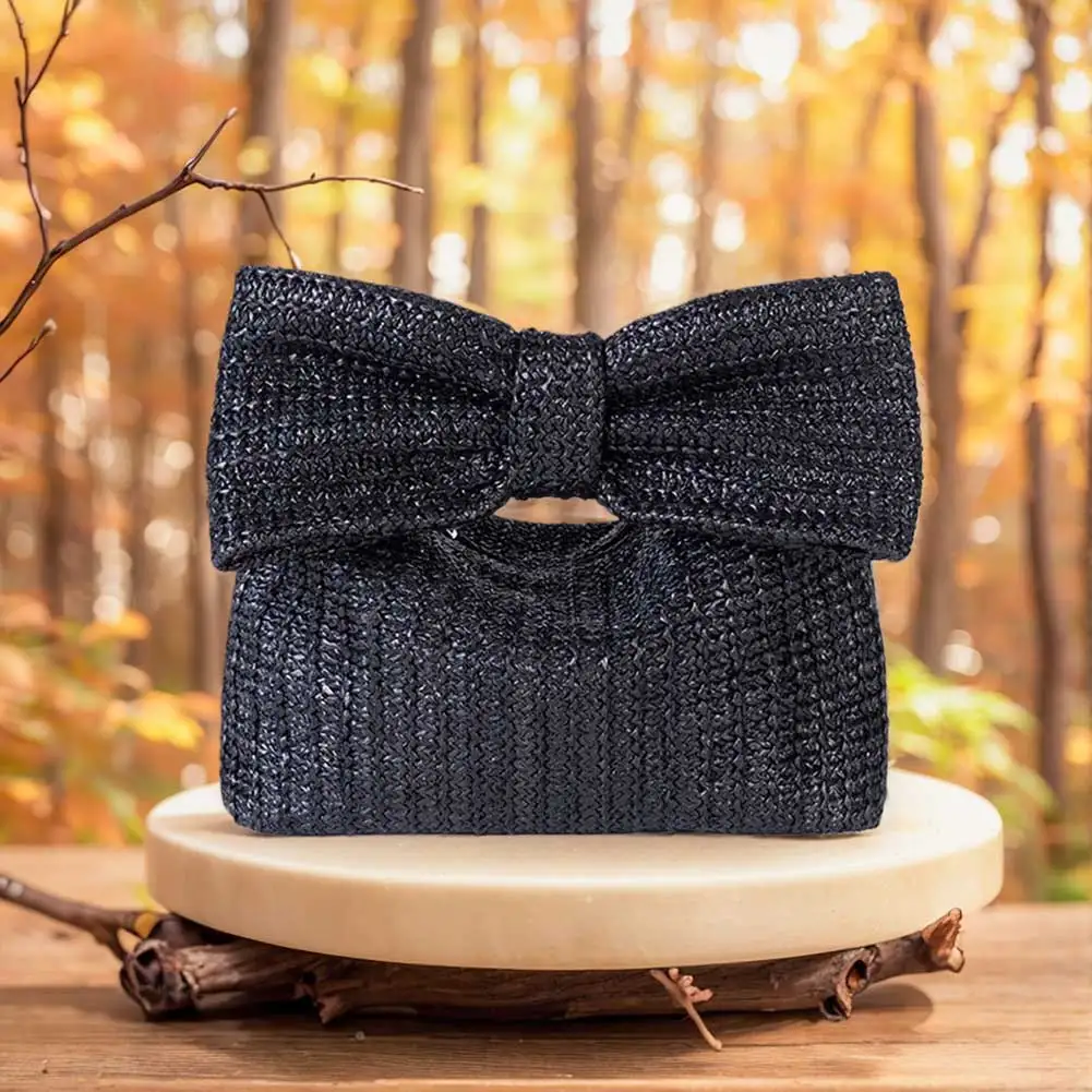 Frauen Stroh gewebte Handtasche Reißverschluss mit Schleife häkeln Strand Handtasche vielseitige weibliche Party Hochzeit Tasche