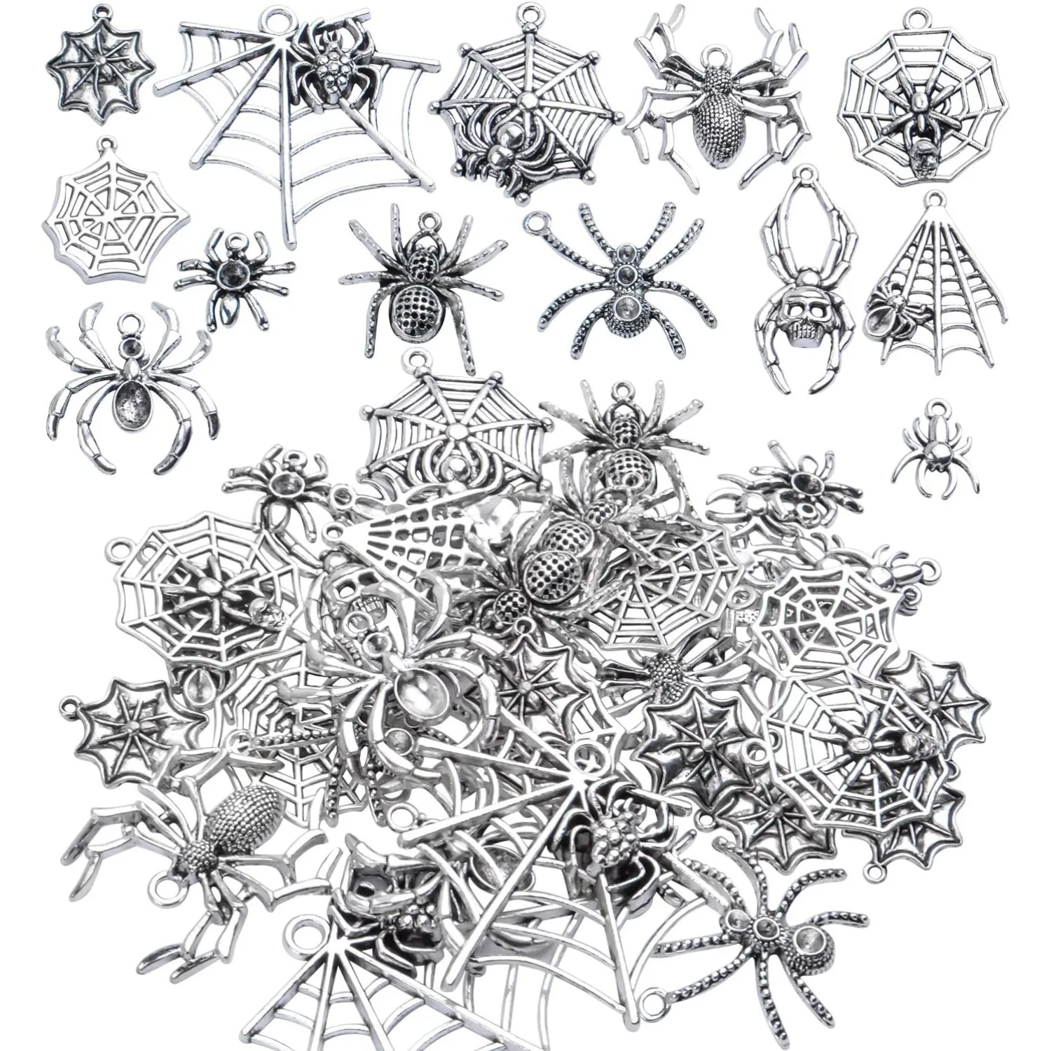 

Подвески-пауки, 100 г (25-40 шт.) Подвески-пауки из тибетского сплава, подвески на тему Хэллоуина для изготовления ожерелья, браслета своими руками