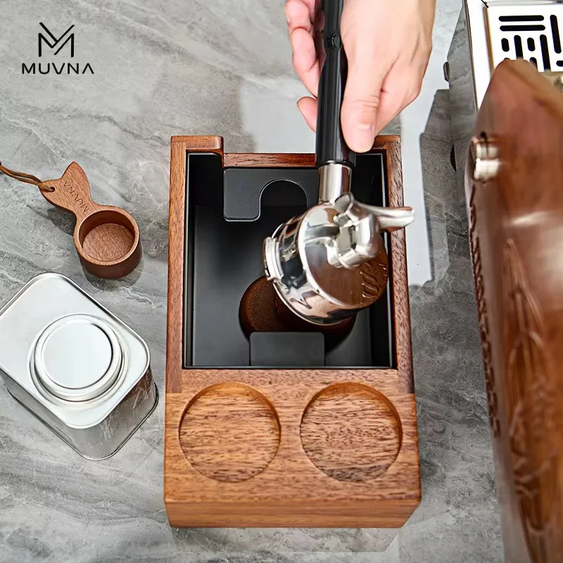 MUVNA Espresso Knock Box, Coffee Organizer Knock Box, Tamping Station, Fits 51/54/58MM Espresso Tamper & Distributor(Maple Wood)