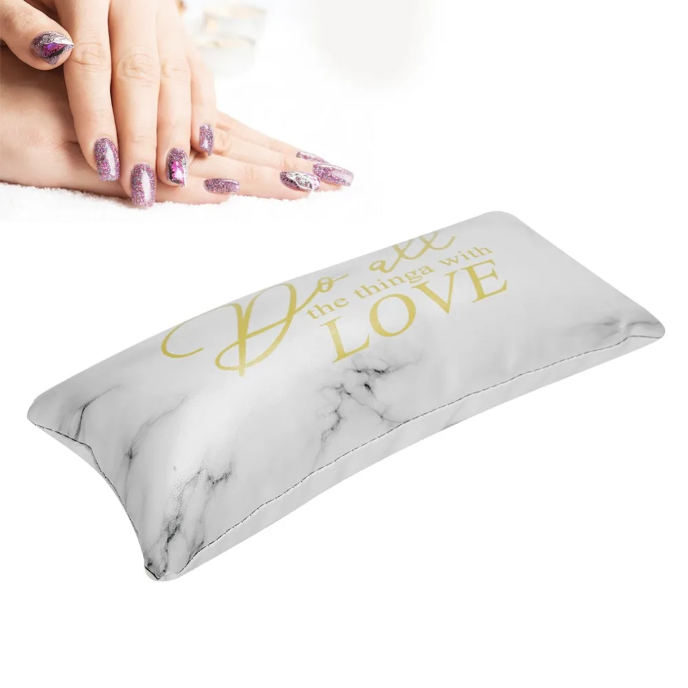 Comfortable Foldable Hand Rest Cushion PU Leather Soft Mat Nail Hand Pillow Marble Print Nail Art Cushion For Manicure Use