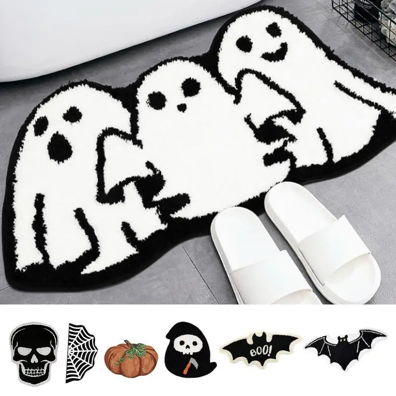 

Spooky Halloween Bedroom Rug Horror Character Rugs Ghost Faces Dread Themed Black White Decoration Killer Mat