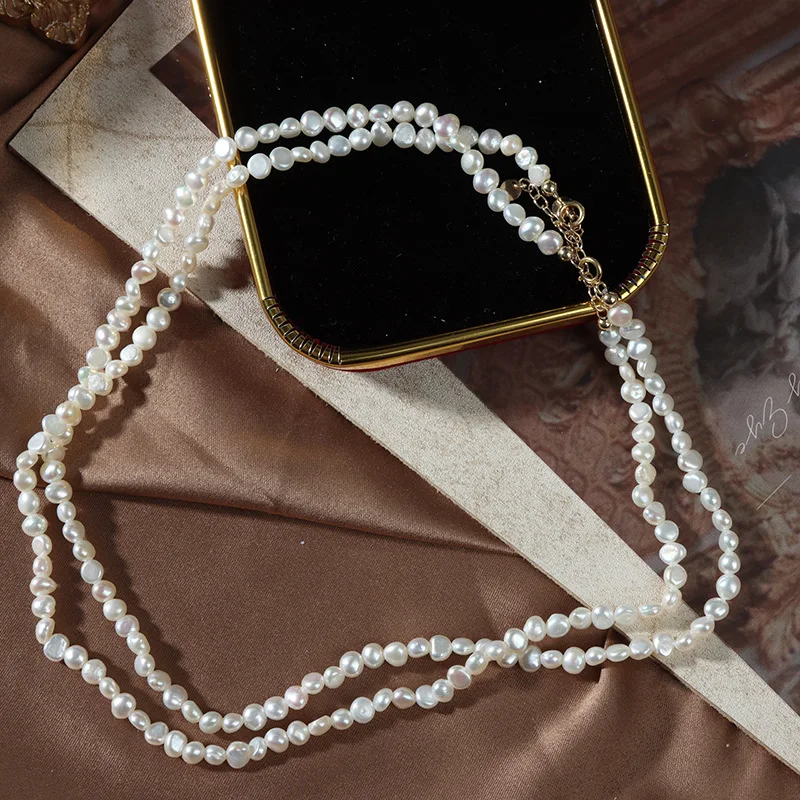 3-4mm Small Baroque Pearl Short Choker Necklace for Women Mini Real Natural Freshwater Pearl Necklace Fashion Jewelry Collier