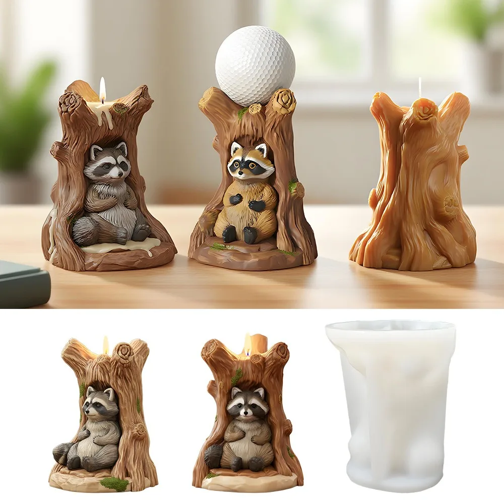 

Creative Raccoon Stump Candle Silicone Mold DIY Miniature Landscape Animal Raccoon Home Decor Figurine Plaster Mold Home Decor