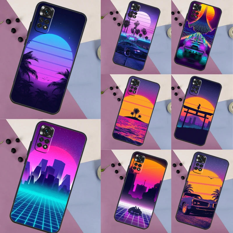 Synthwave 80's Retro Neon vaporwave Case For Xiaomi Redmi Note 12 10 9 11 Pro 9S 10S 11S 12S Cover For Redmi 12 9C 10C 12C 13C