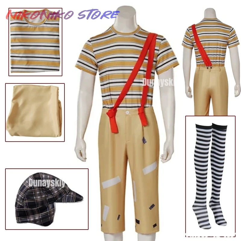 

Ocho Cosplay Costume Stripe T Shirt Pants Hat Full Set TV Outfits Male Halloween Carnival Party Roleplay Clothing