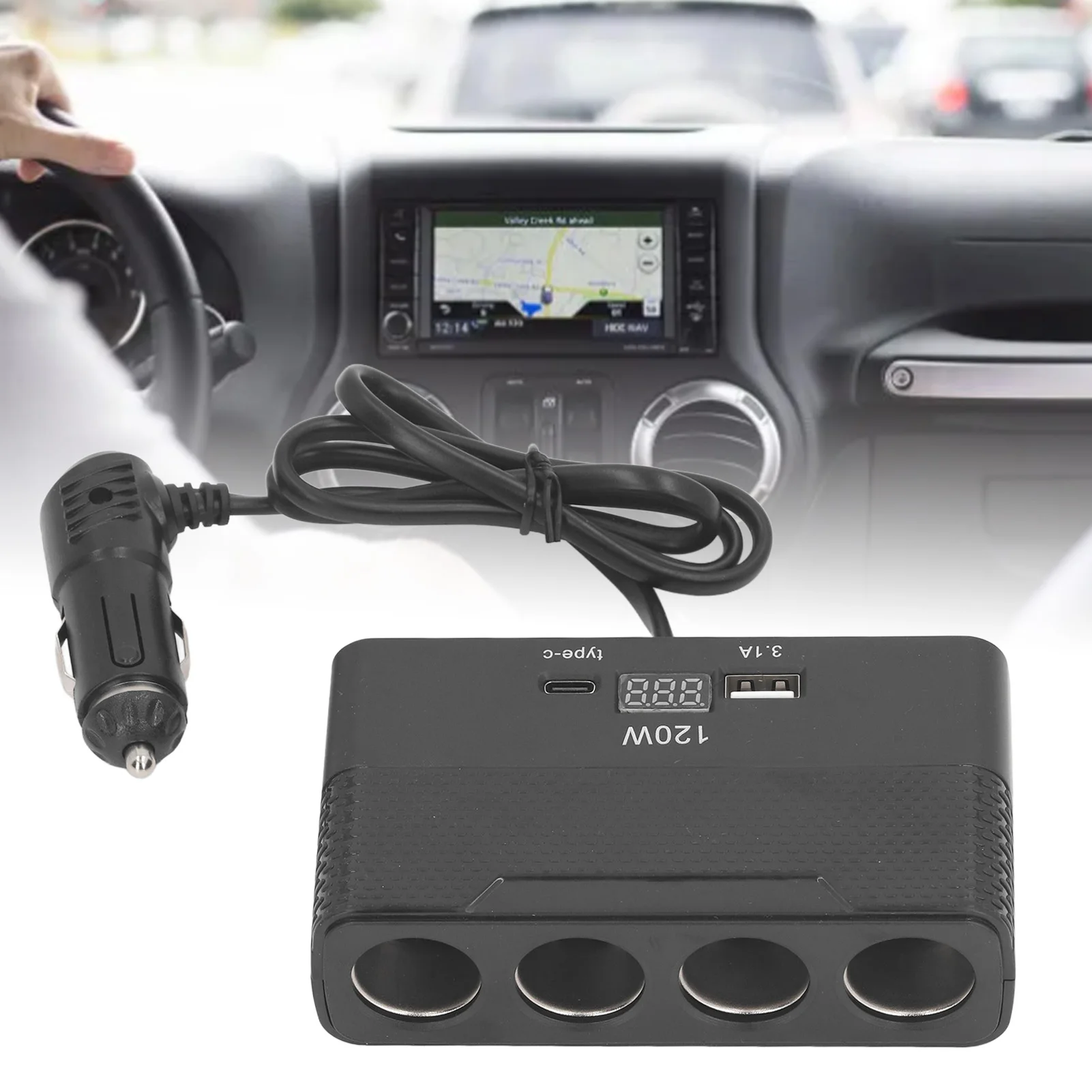 محول سيارة سيارة ولاعة السجائر الفاصل 4 مآخذ عرض الجهد USB نوع C ميناء متعدد المنافذ قابس طاقة للمركبات