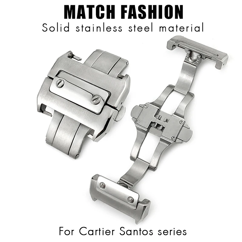 

18mm 21mm Stainless Steel Butterfly Buckle Folding Clasp Deployment Button for CARTIER Santos 100 Watchband Bracelet Accessories