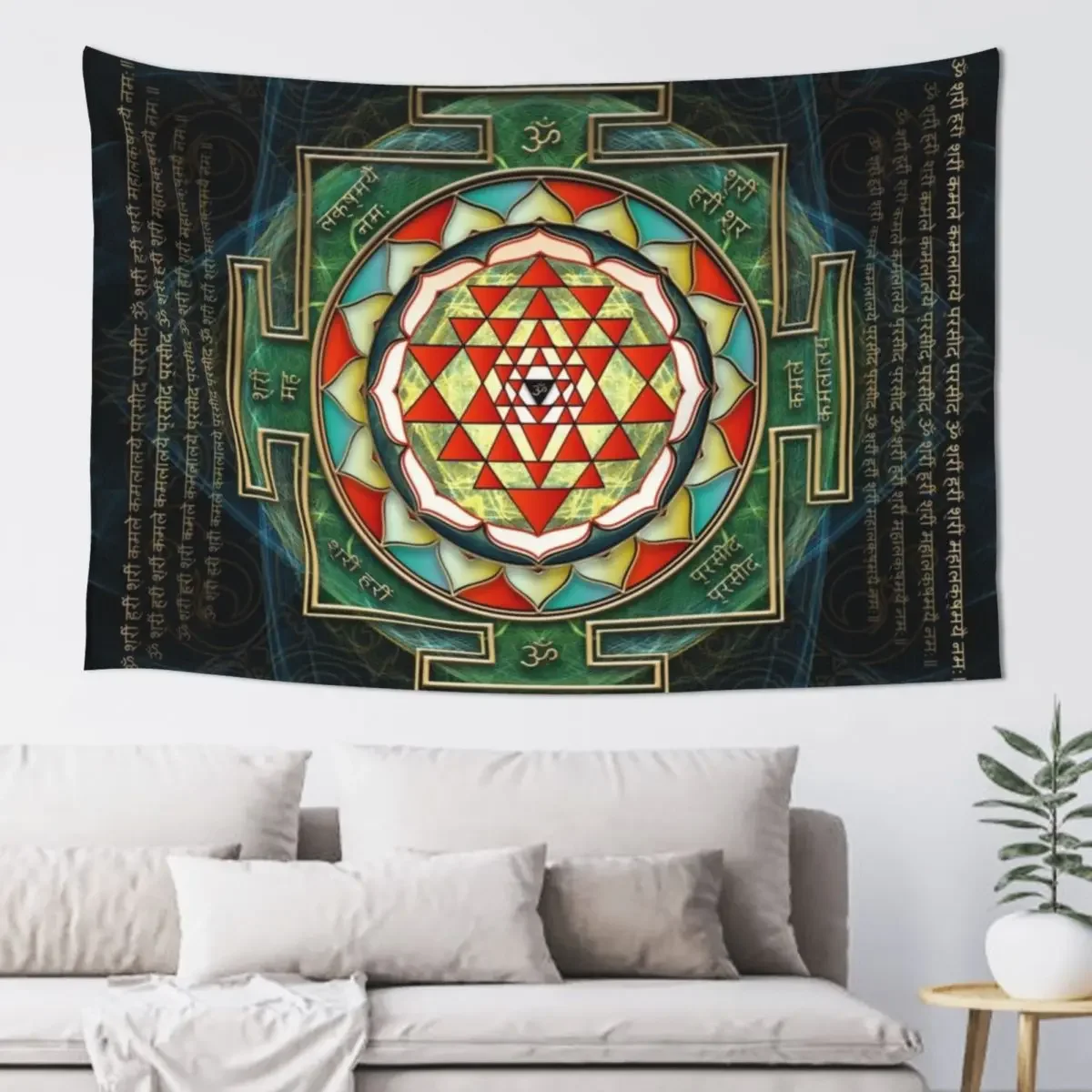 Maha Lakshmi (Laxmi) Mantra & Shri Yantra - Wealth Giving Tapestry Anime Decor Wall Hanging Decor Decoration For Rooms Tapestry