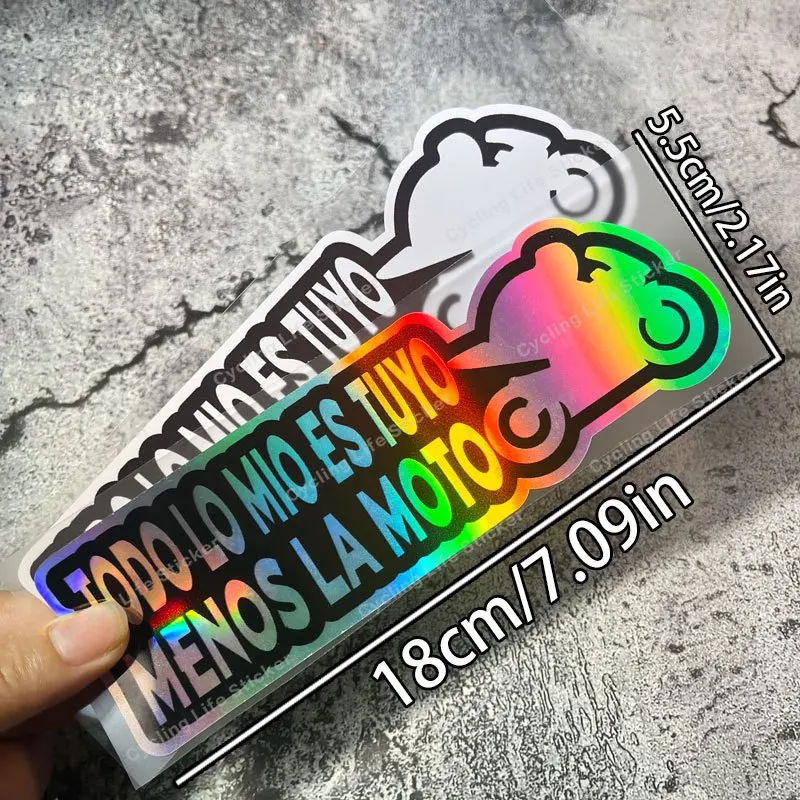 Calcomanía autoadhesiva holográfica con temática de motocicleta (estilo eslogan de motocicleta) para crear personalización de vehículos, 1 ud.