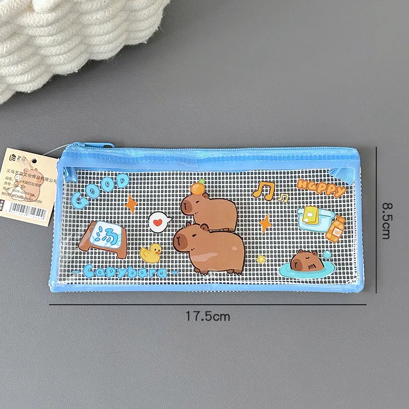 

Transparent Pencil Bag Stylish Grid Makeup Bag Kawaii Stationery Bag Portable Capibala Pencil Case For Office Stationery Travel