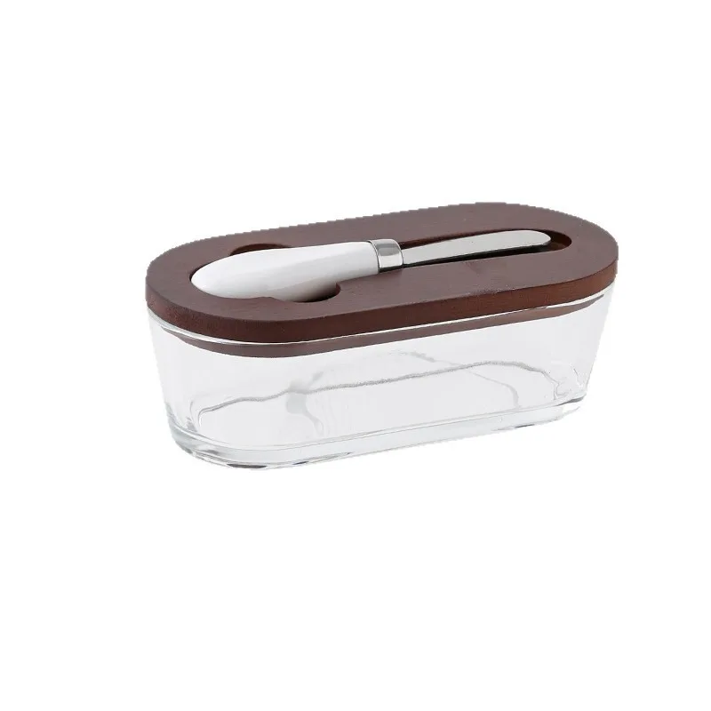 For Glass Sealed Butter Box Rectangle Household Cheese Jar with Lid Spatula