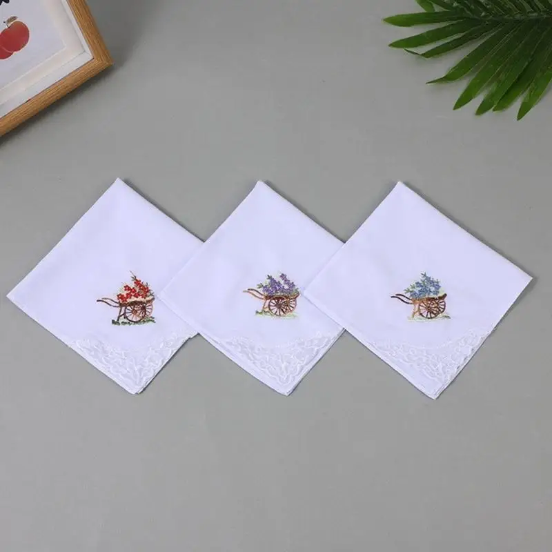 C71F Asciugamano fazzoletto semplice per tutte le età Ricamo Fiore Bandane Asciugamano tascabile Donna Uomo Fazzoletto quadrato