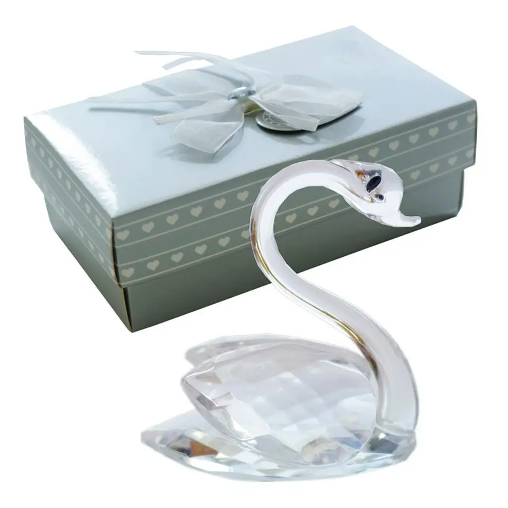 Clear Crystal Swan Shaped Figurine Wedding Party Favor in Gift Box Decorative Table Accent for Special Event