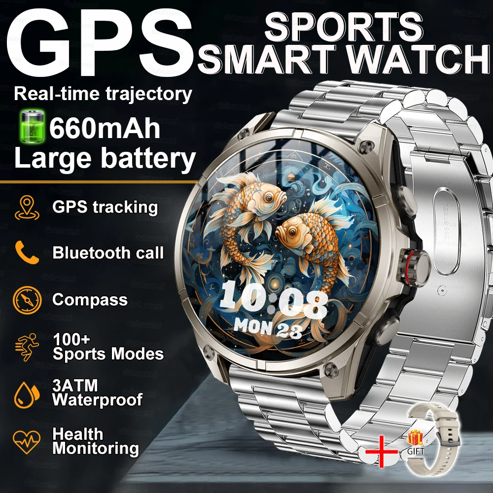 GUHUAVMI Neue Herren-Sport-Smartwatch, 50 Meter tief, wasserdicht, 1,43 Zoll AMOLED-Bildschirm, Gesundheitsüberwachung, Bluetooth-Anrufarmband 4