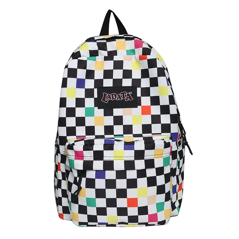 TRAVEASY New Woman Backpacks Fashion Checkerboard Nylon School Bags Female Student Casual Book Bags Lady Plaid 2023 Solid Color