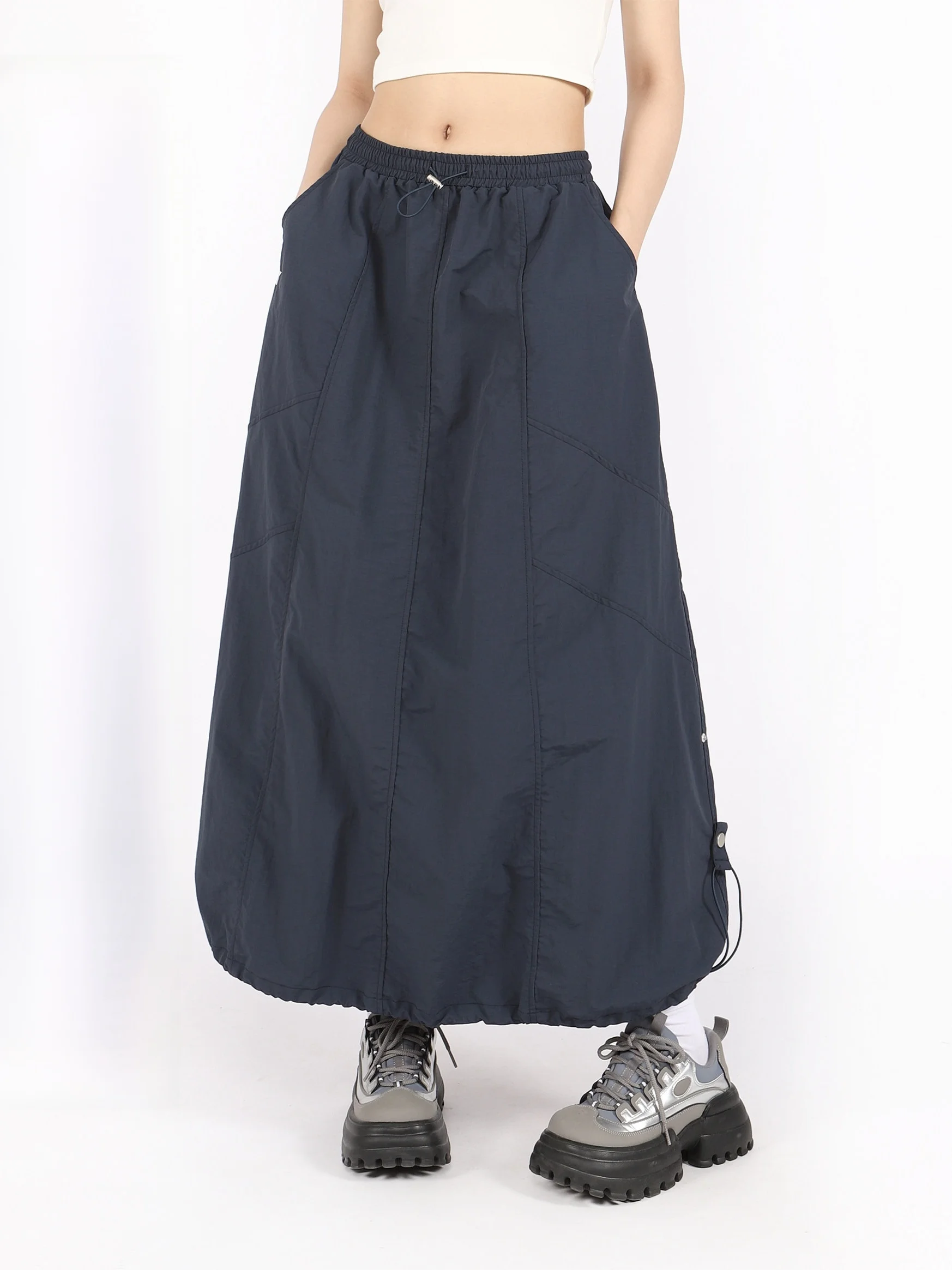 

Регулируемая пышная юбка-солнце в американском ретро-стиле с завязками, женская летняя юбка-бутон для работы и отдыха, удлиненная