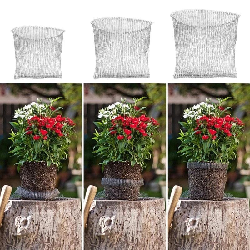 XX9B 304 Stainless Steel Wire Knitted Mesh Bag Plants Root Pouches Basket for Indoor Outdoor Garden Yard Plants Vegetable for