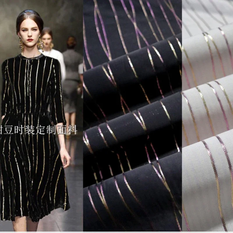 Gold Silk Brocade Jacquard Fabric Stripe Suit Coat Dress Trench Fashion European Brand Design Sewing Wholesale Material Cloth