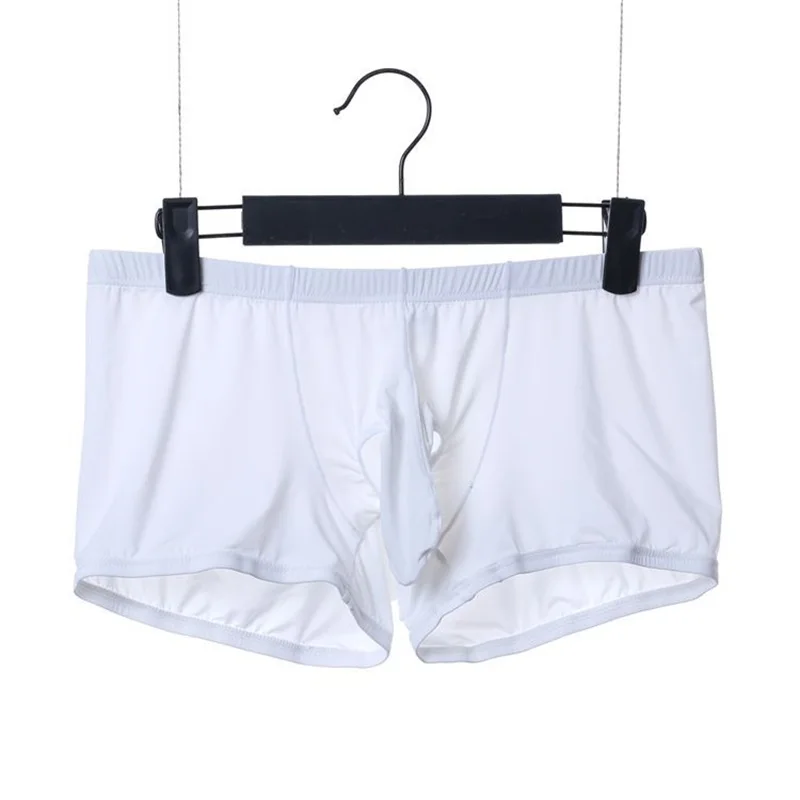 Sexy Elephant Nose Boxer Mens Underwear Scrotum Hole Panties Shorts Ice Silk Breathable Low Rise Lingerie Male Underpants